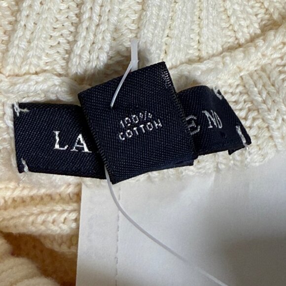 Land’s End Cream Ribbed Knit Sweater – Button Collar Pullover, Cozy Winter Class - Picture 7 of 8